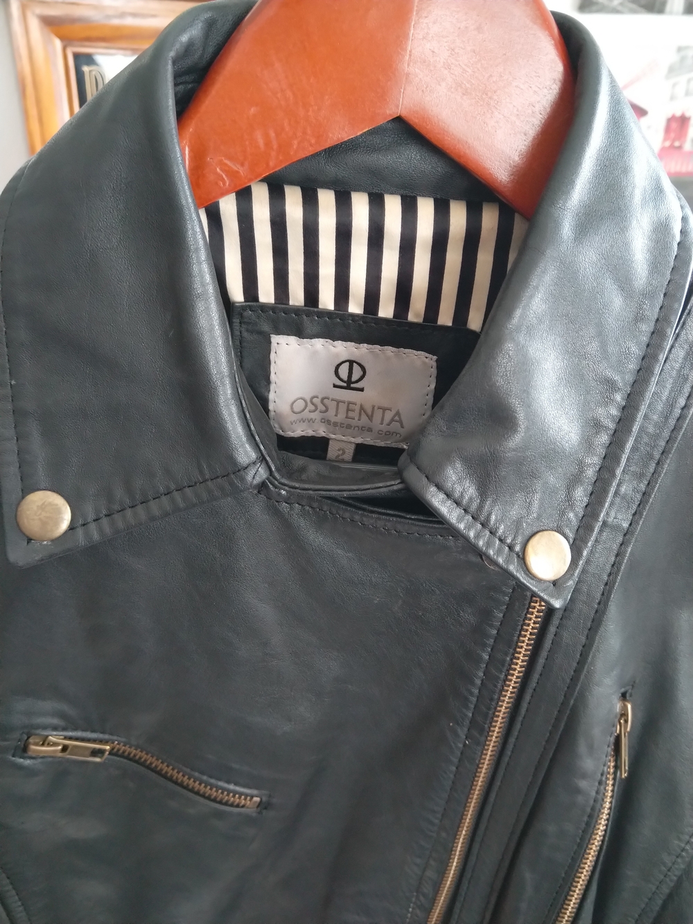 Black Leather Asymmetric Moto Jacket - Picture 10 of 10